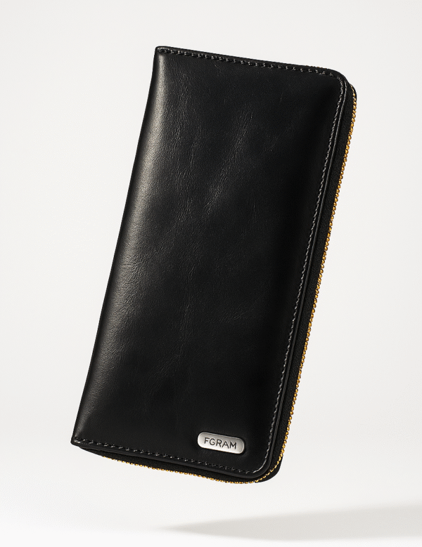 Black Leather Zip Wallet